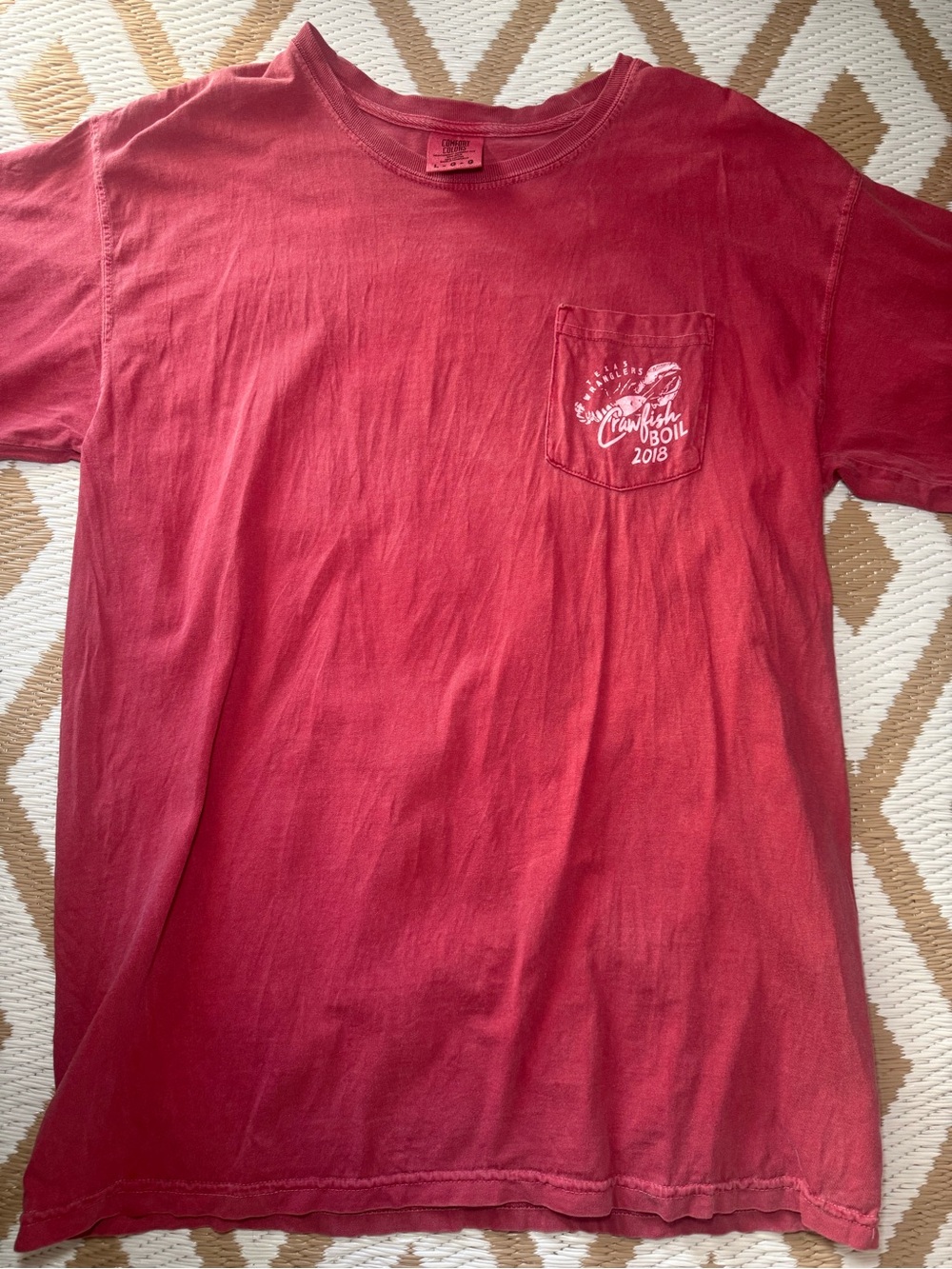 Comfort Colors Cranberry Red Pocket Tee with White Chest Graphic
